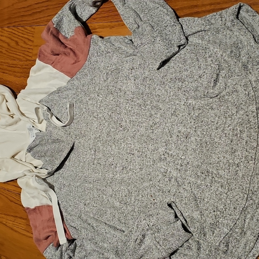Gray and Cream Hoodie with Pink Accents